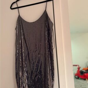 Silver Sequin Slip Dress